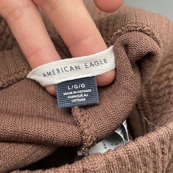American Eagle Knit Pants Size Large Mocha Brown Pull On Flare Leg Yoga Comfort - Picture 5 of 14